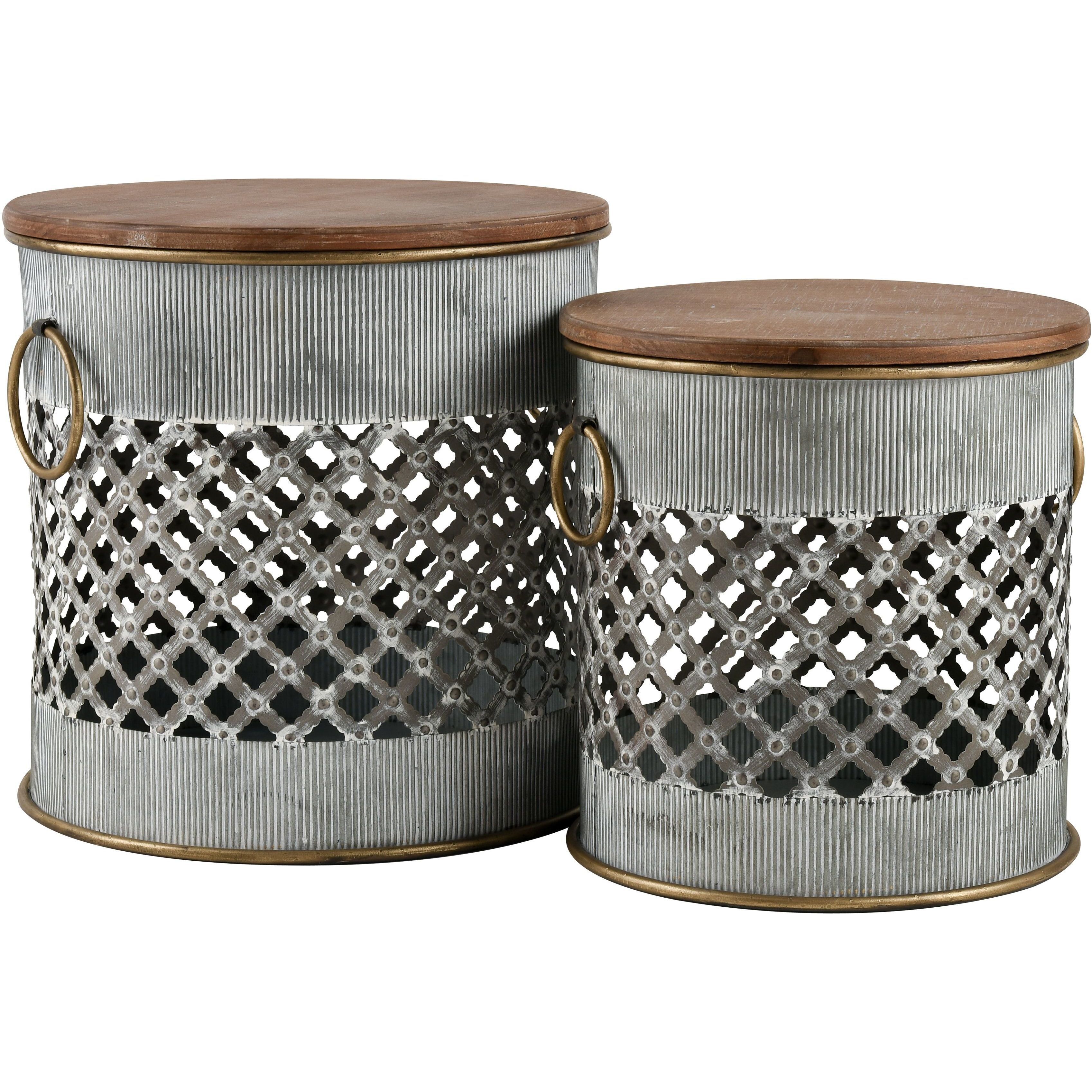 Parla 18 X 18 inch Galvanized with Brown Accent Table, Set of 2