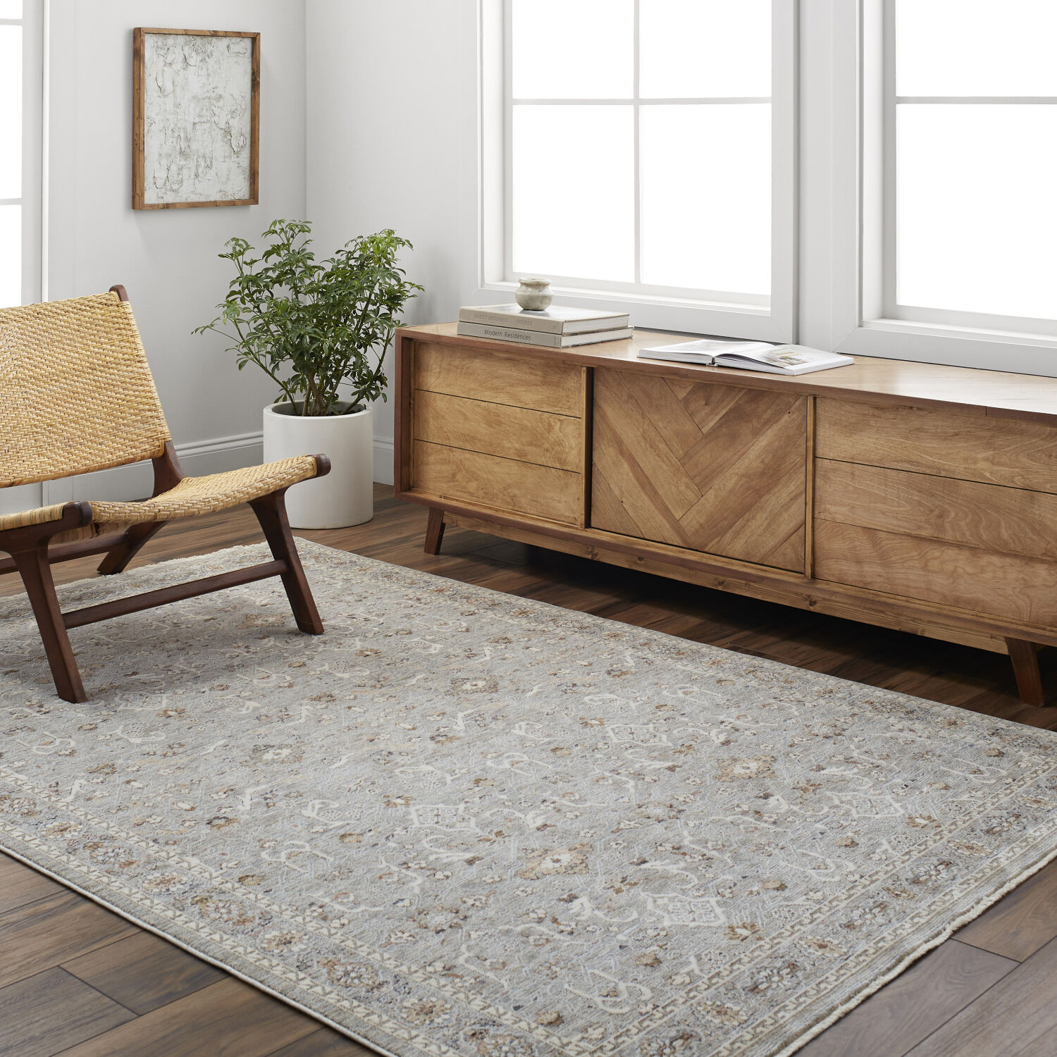 Presidential 98.42 X 59.84 inch Silver/Sage/Light Silver Machine Woven Rug in 5 x 8