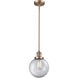 Franklin Restoration Beacon LED 8 inch Antique Copper Mini Pendant Ceiling Light in Clear, Franklin Restoration