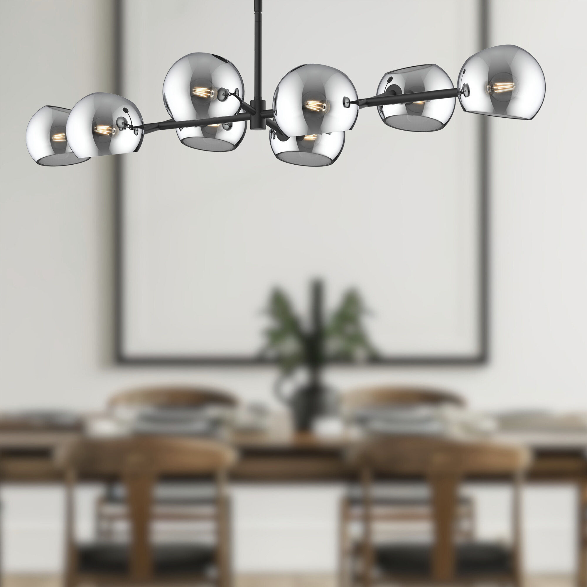 Alora Mood Willow 8 Light 48.25 inch Matte Black Linear Pendant Ceiling Light in Smoked Glass