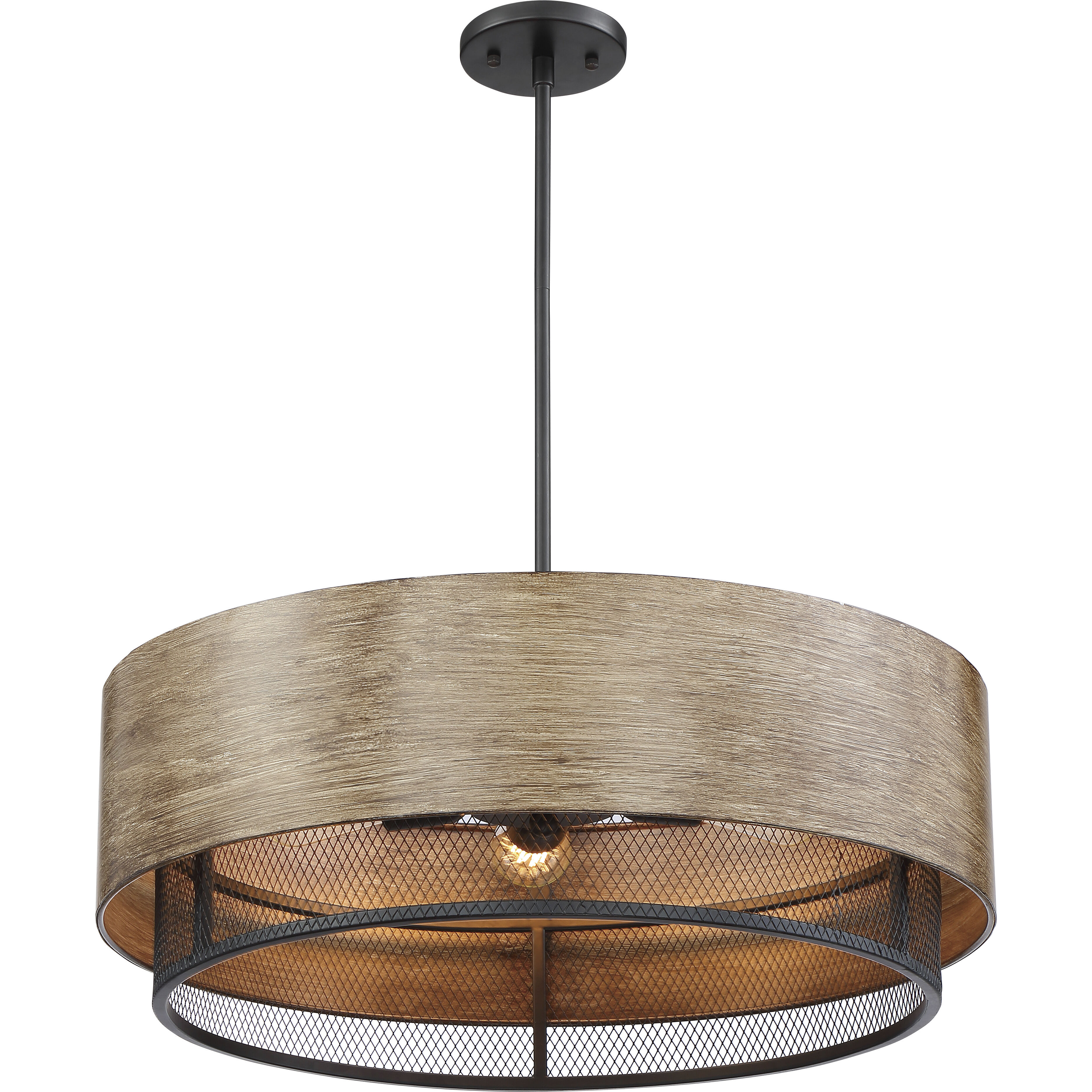 Barrique 5 Light 24 inch Black and Honey Wood Pendant Ceiling Light