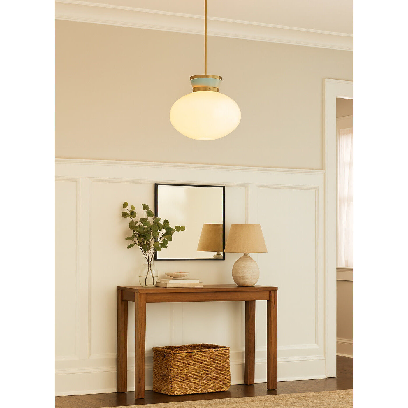 Lucy 1 Light 15 inch Lacquered Brass with Seafoam Pendant Ceiling Light