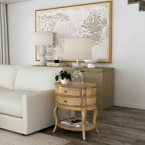 Jarvis Oval 2-Drawer Side Table in Beige