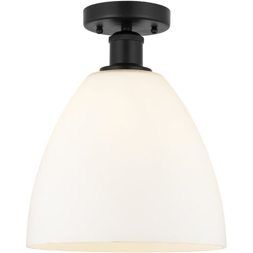 Edison Bristol Glass 1 Light 9 inch Matte Black Semi-Flush Mount Ceiling Light in Matte White Glass