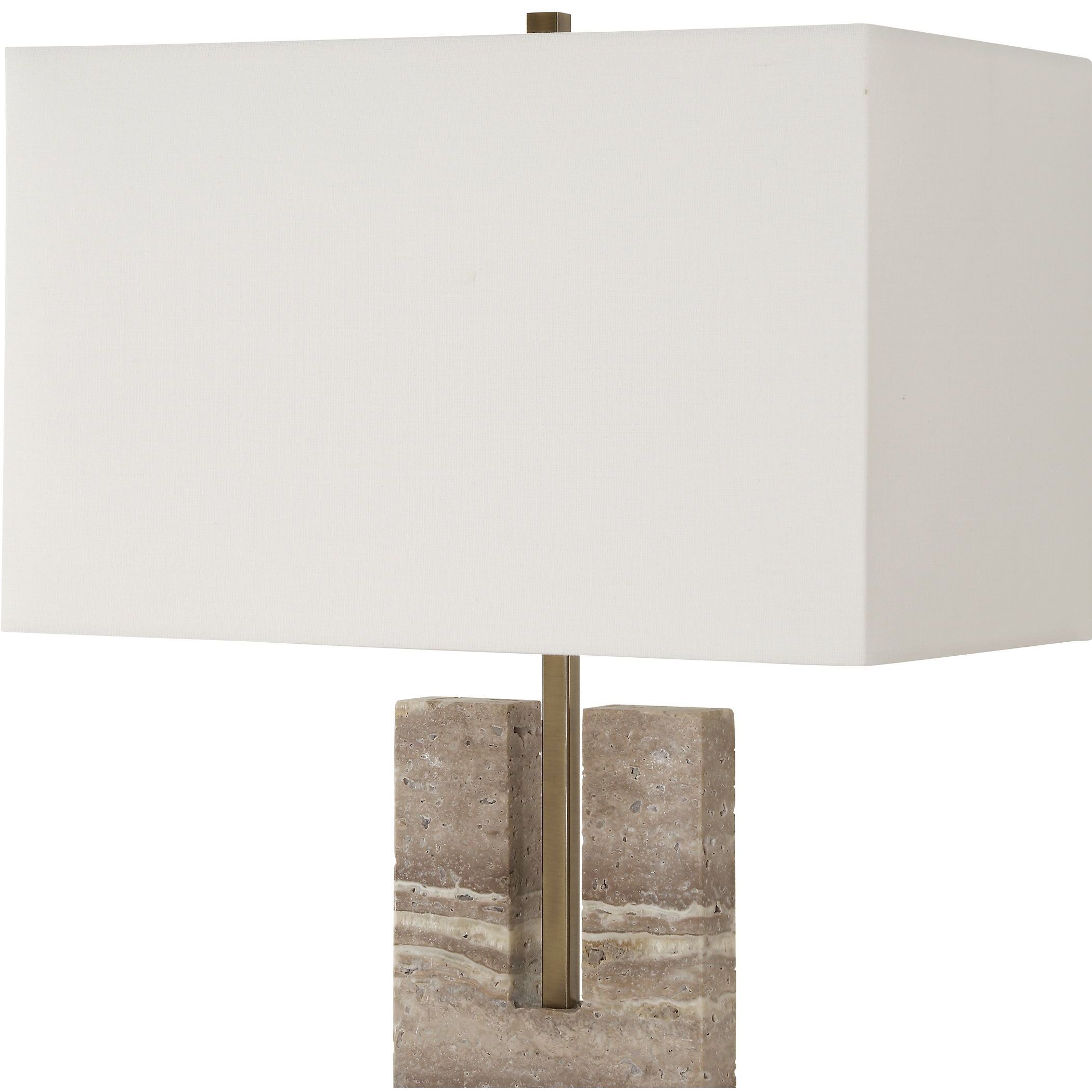 Turning Point 26 inch 150.00 watt Travertine and Brushed Antique Brass Table Lamp Portable Light