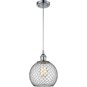 Ballston Farmhouse Chicken Wire LED 8 inch Polished Chrome Mini Pendant Ceiling Light in Clear Glass with Black Wire, Ballston