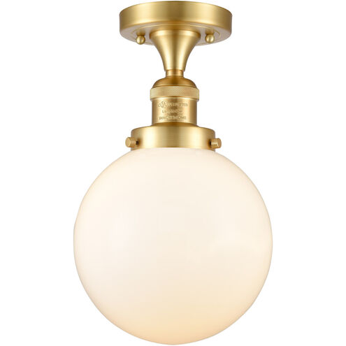 Franklin Restoration Large Beacon 1 Light 8 inch Satin Gold Semi-Flush Mount Ceiling Light in Matte White Glass, Franklin Restoration