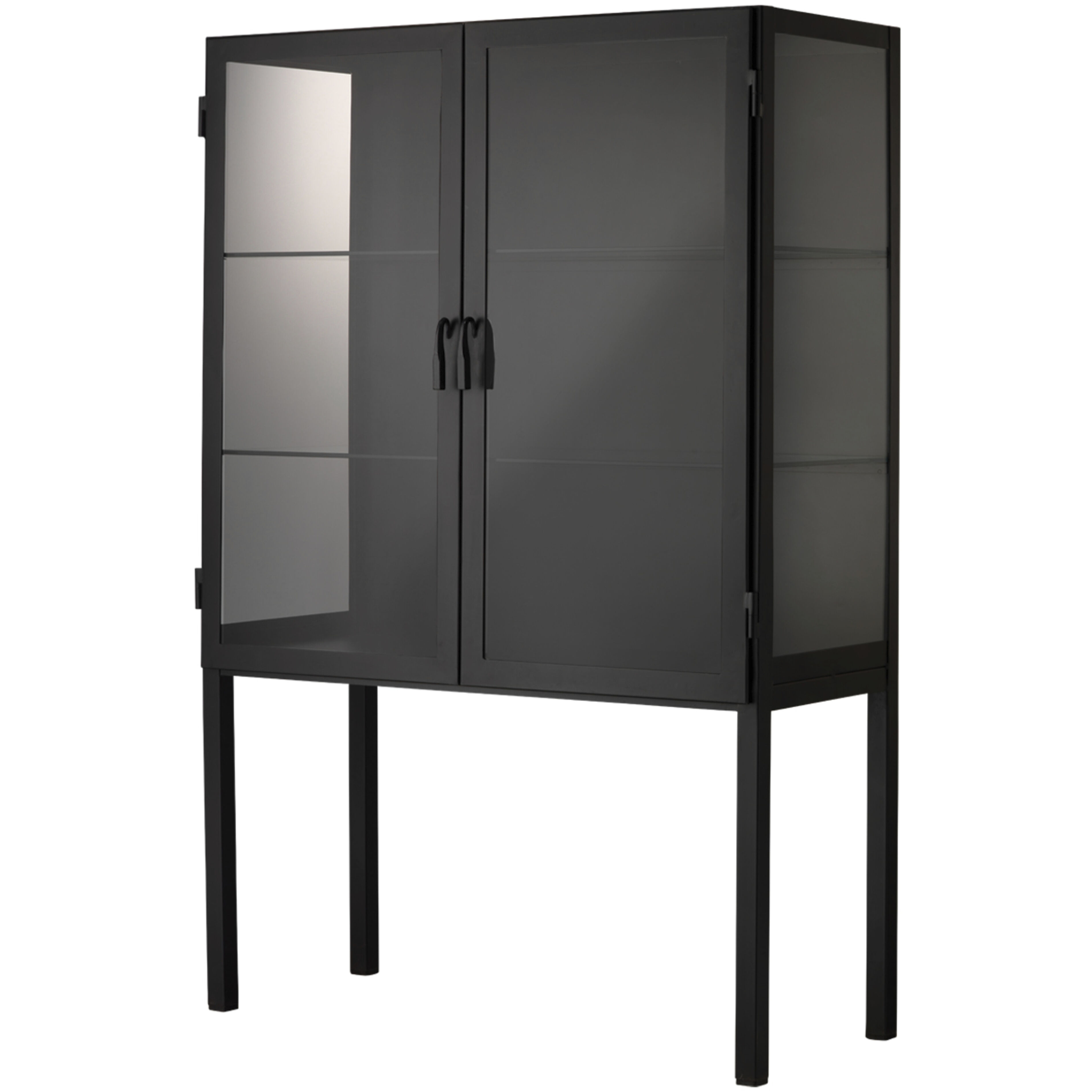 Chauncey Wide Black Iron & Clear Glass Curio Bar Cabinet