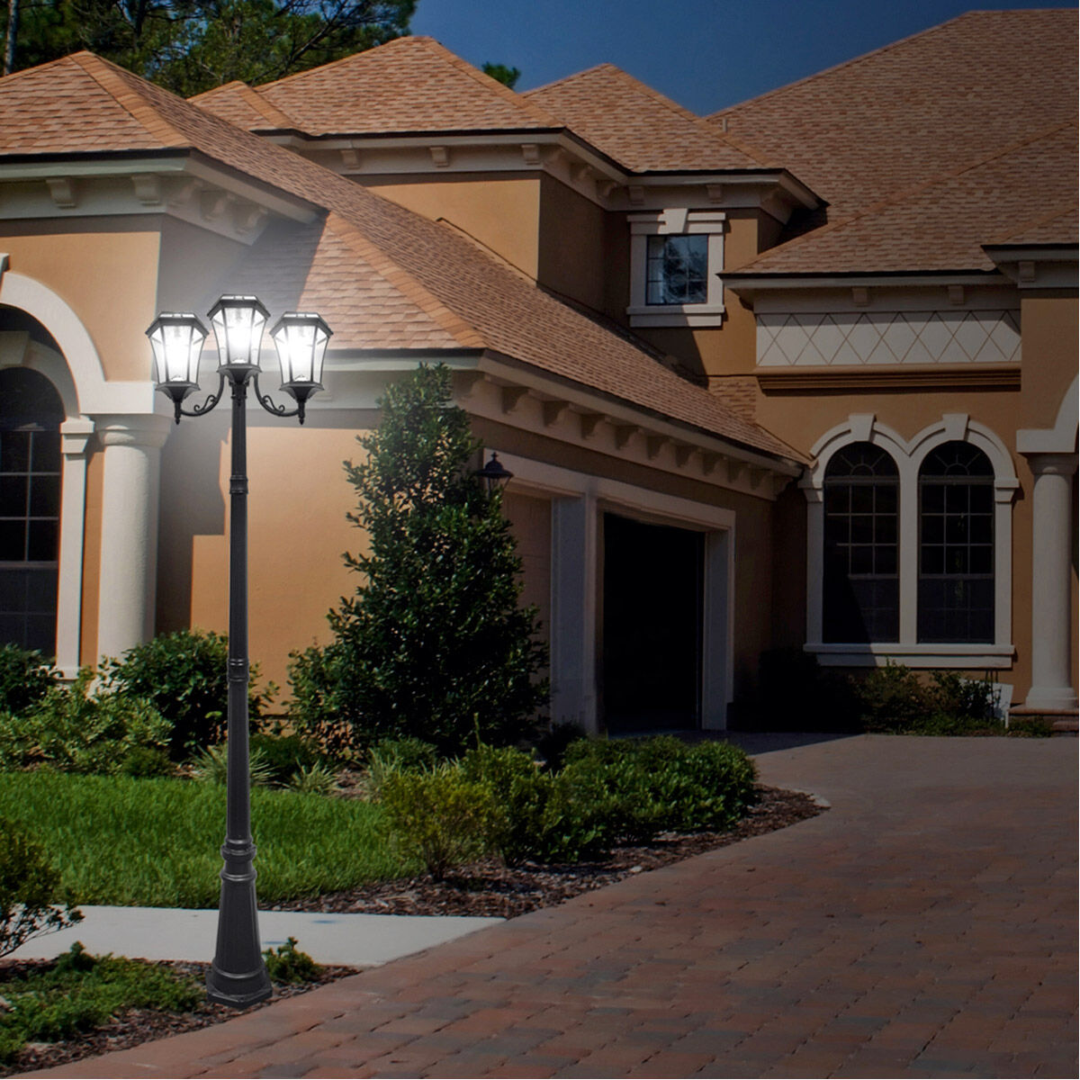 Gama Sonic Victorian GS Solar Triple Lamp Post Black