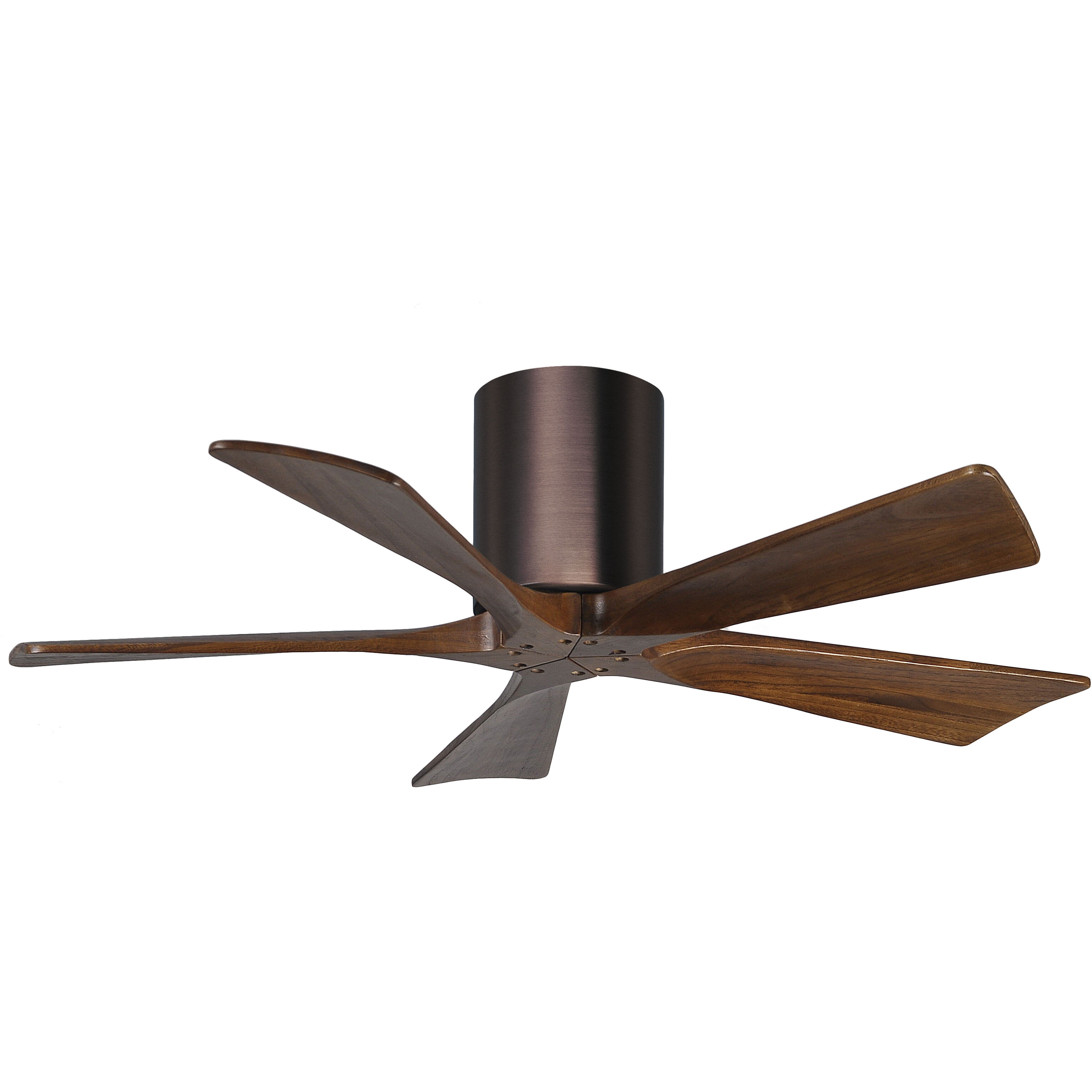 Atlas Irene-5H 42 inch Brushed Bronze with Walnut Tone Blades Flush Mount Paddle Fan, Flush Mounted