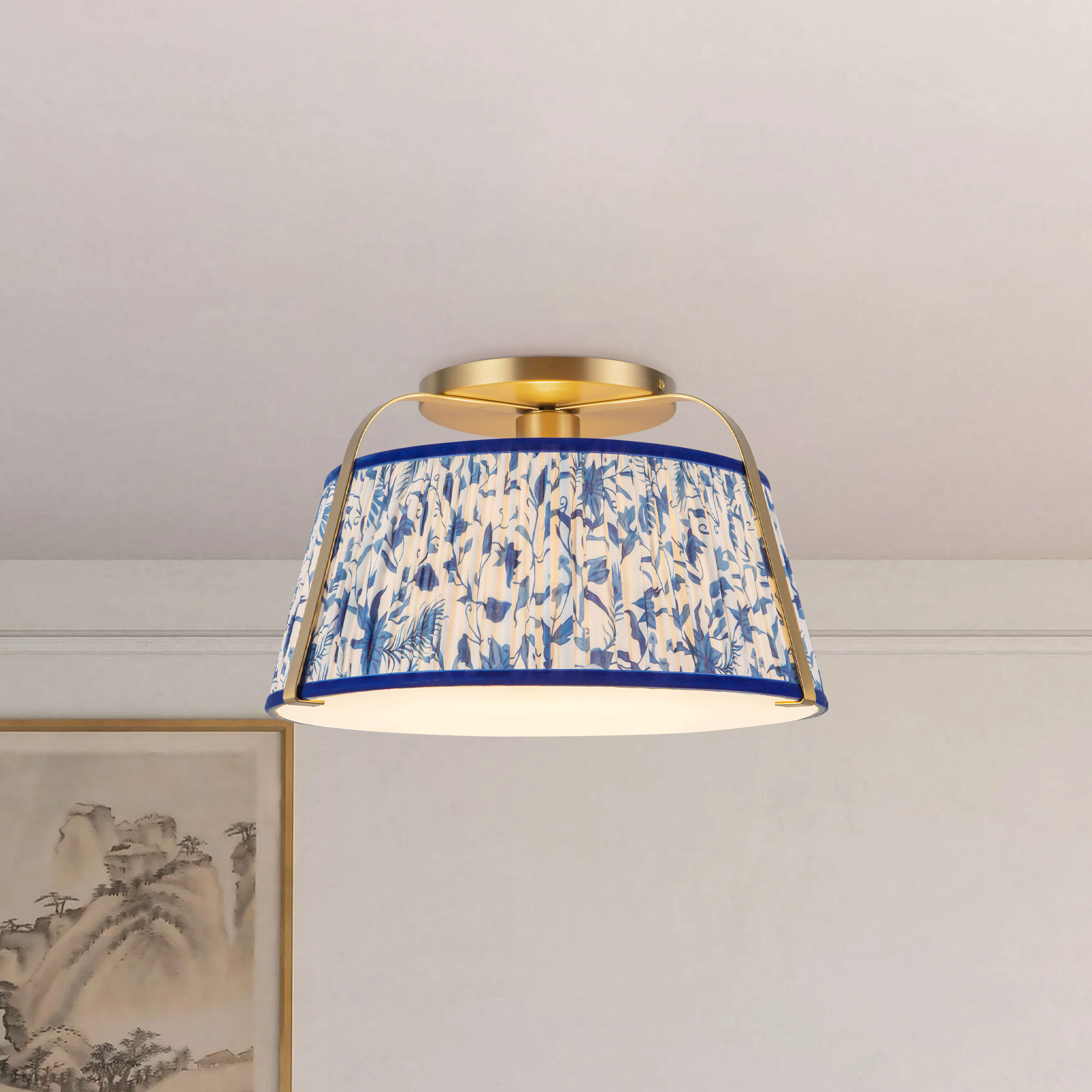 Alora Mood Scout 1 Light 13.25 inch Brushed Gold and Blue Linen Semi-Flush Mount Ceiling Light