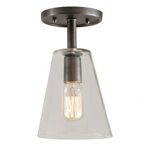 Grand Central 1 Light 6 inch Pewter Flush Mount Ceiling Light in Clear Mouth Blown, Satin Nickel