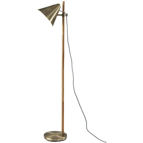 Bryn 58 inch 60 watt Natural Rubberwood and Antique Brass Floor Lamp Portable Light