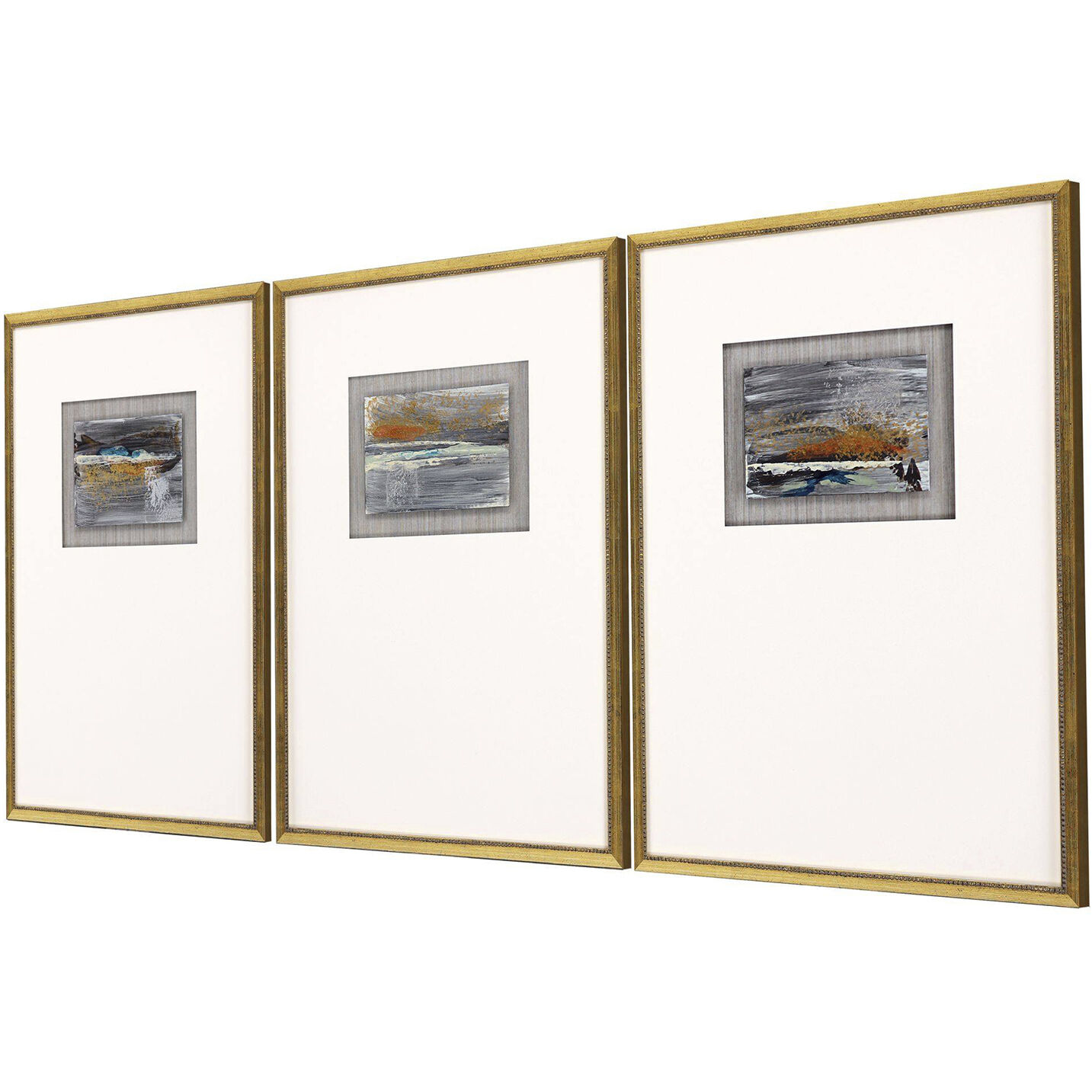 Broken Landscape Gray and Metallic and Rust and Turquoise Framed Art, The Studio