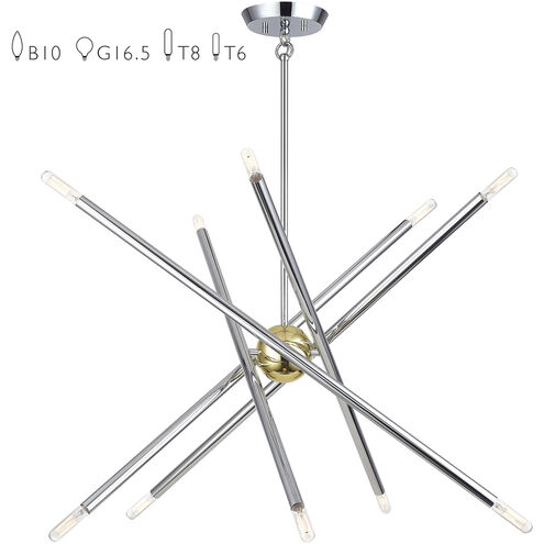 Soho 10 Light 28 inch Polished Chrome with Polished Brass Accents Chandelier Ceiling Light