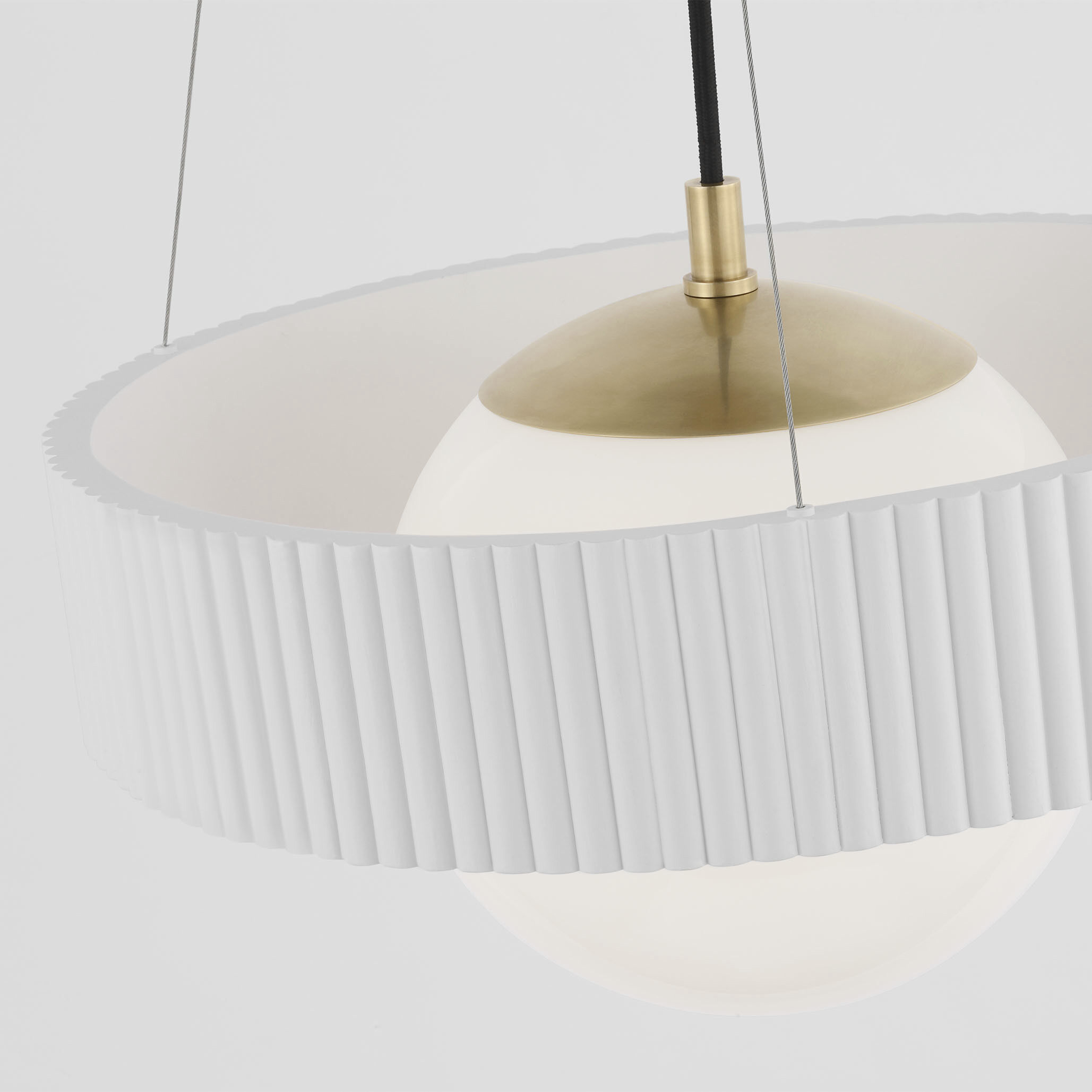 Windsor Smith Arena LED 18.5 inch Hand-Rubbed Antique Brass and Matte White Ring and Globe Chandelier Ceiling Light