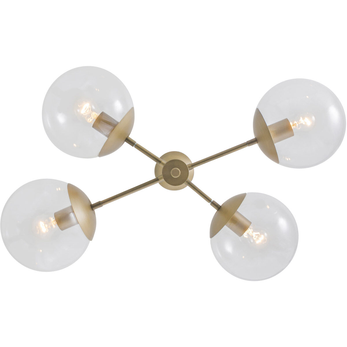 Mid-century 4 Light 28 inch Antique Brass Chandelier Ceiling Light