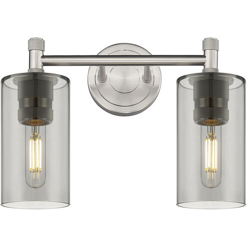 Crown Point 2 Light 13.88 inch Satin Nickel Bath Vanity Light Wall Light in Plated Smoke Glass