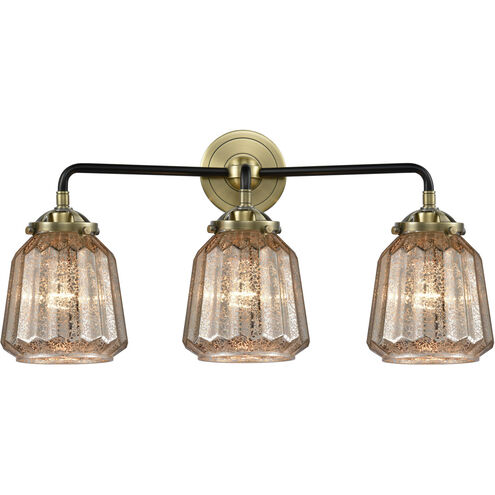 Nouveau Chatham 3 Light 24 inch Black Antique Brass Bath Vanity Light Wall Light in Mercury Glass, Nouveau