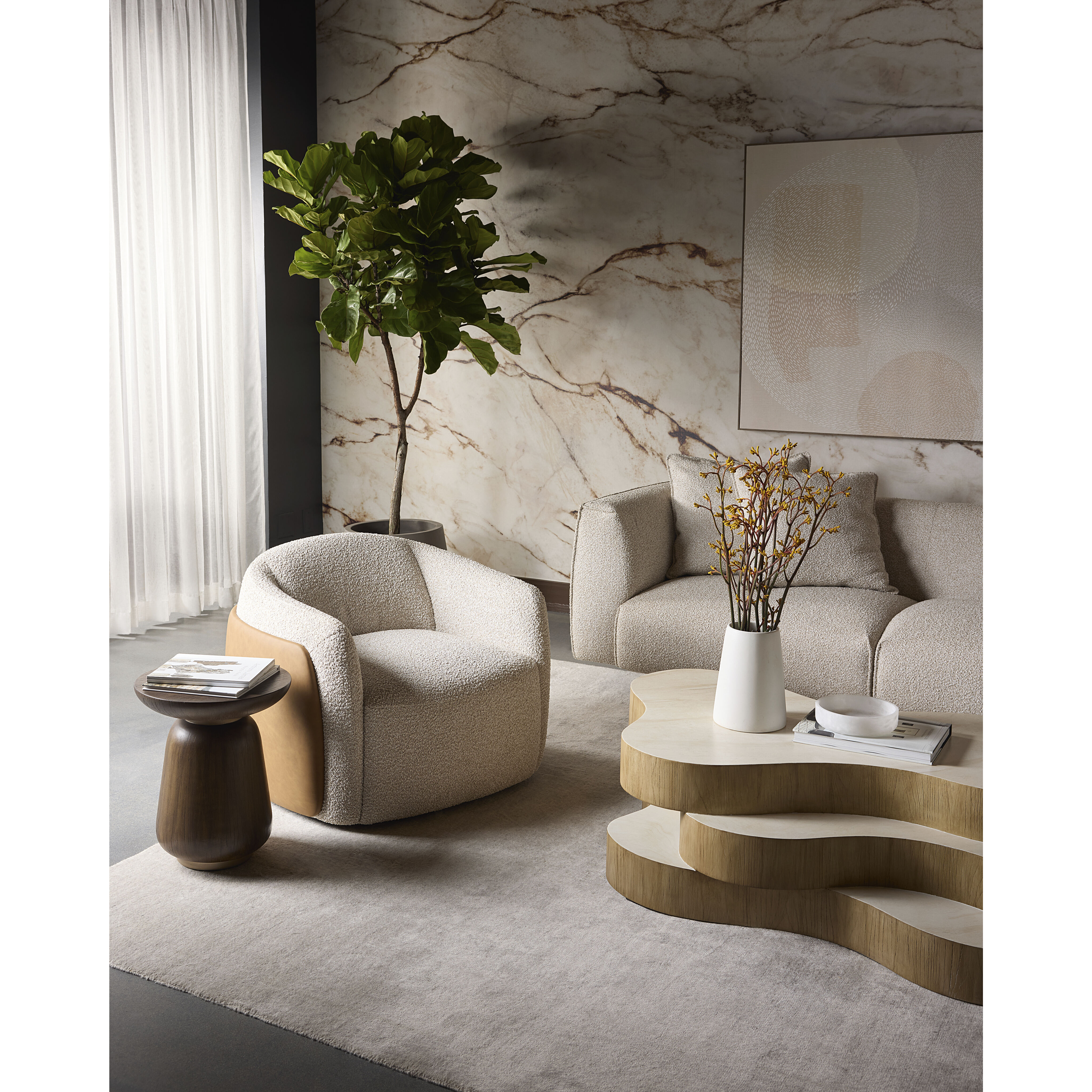 Caris Santa Cruz Oatmeal / Milliken Cognac Swivel Lounge Chair