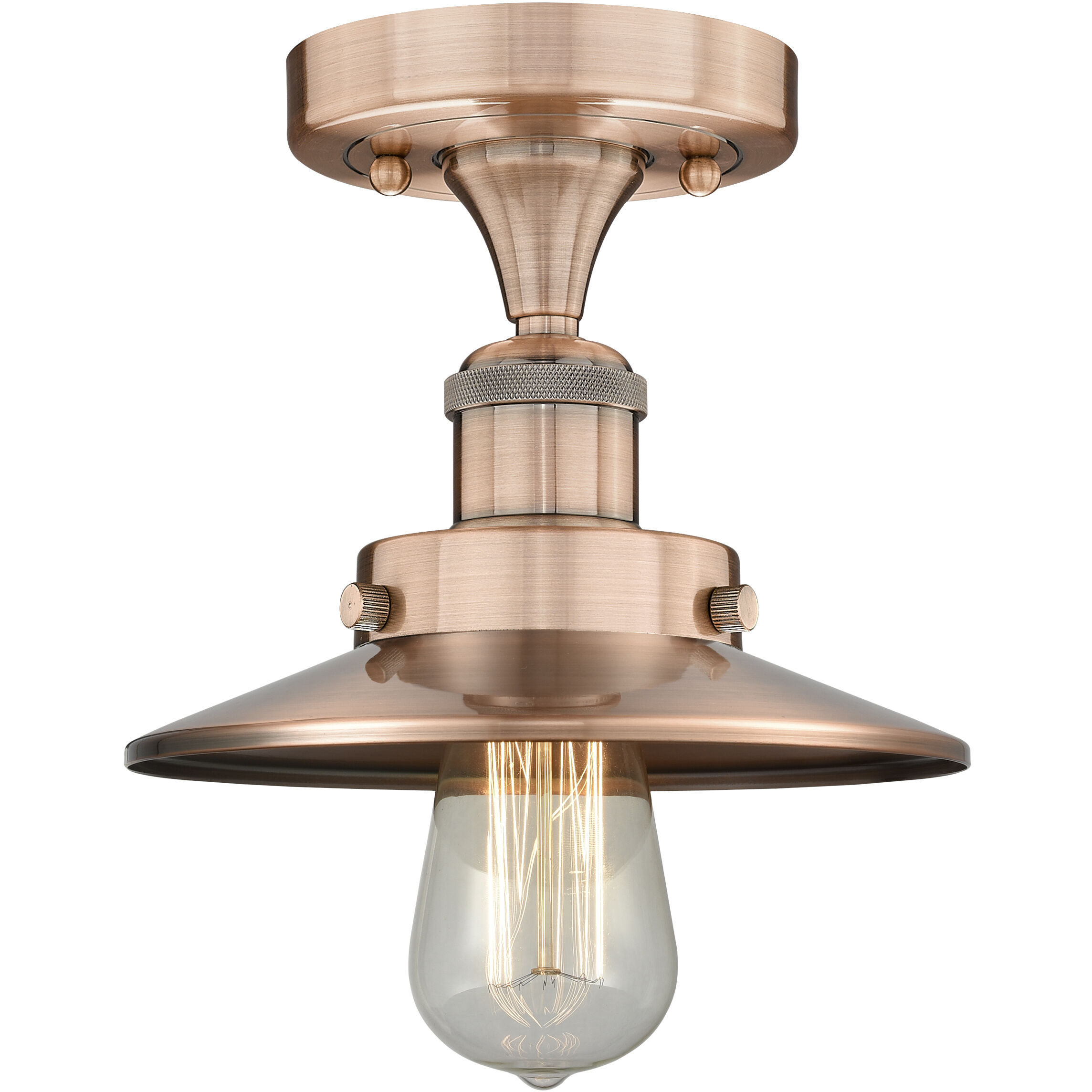 Edison 1 Light 8 inch Antique Copper Semi-Flush Mount Ceiling Light