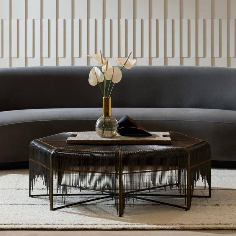 Ilaria 45 inch Natural Iron and Antique Brass Cocktail Table