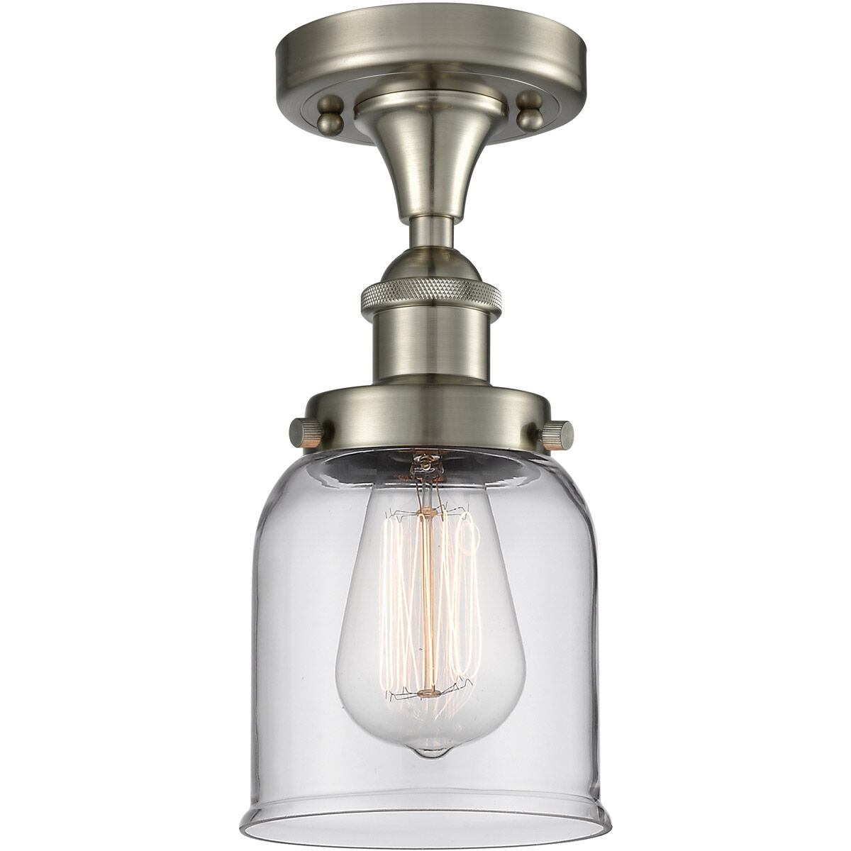 Ballston Small Bell LED 5 inch Brushed Satin Nickel Flush Mount Ceiling Light in Clear Glass, Ballston