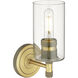 Downtown Urban Crown Point Armed Sconce Wall Light in Brushed Brass, Clear