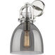Downtown Urban Newton Bell Armed Sconce Wall Light in Polished Nickel, Plated Smoke