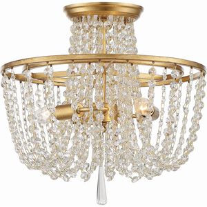 Arcadia 3 Light 15 inch Antique Gold Semi Flush Ceiling Light