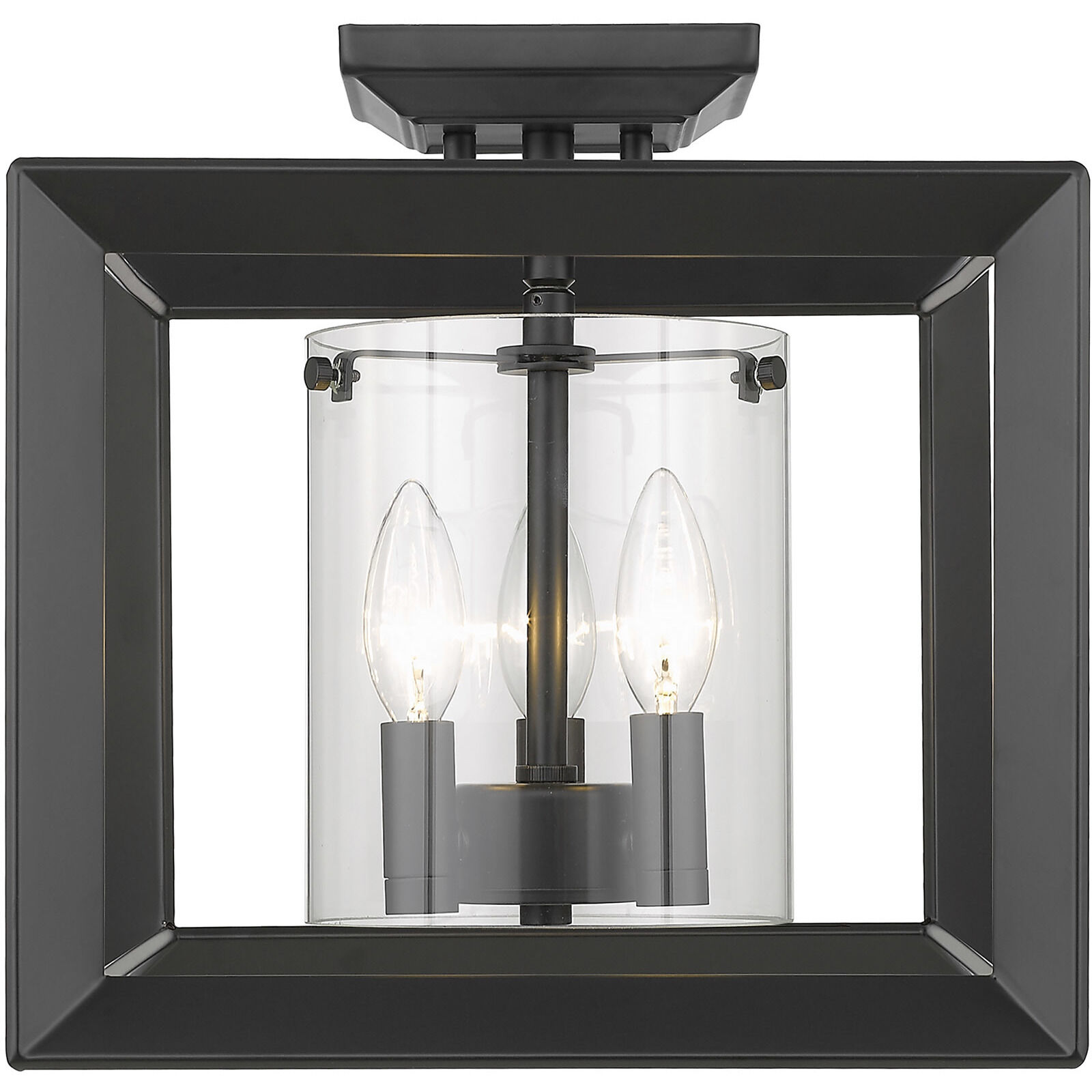 Smyth 3 Light 12 inch Matte Black Semi-Flush Mount Ceiling Light in Clear Glass