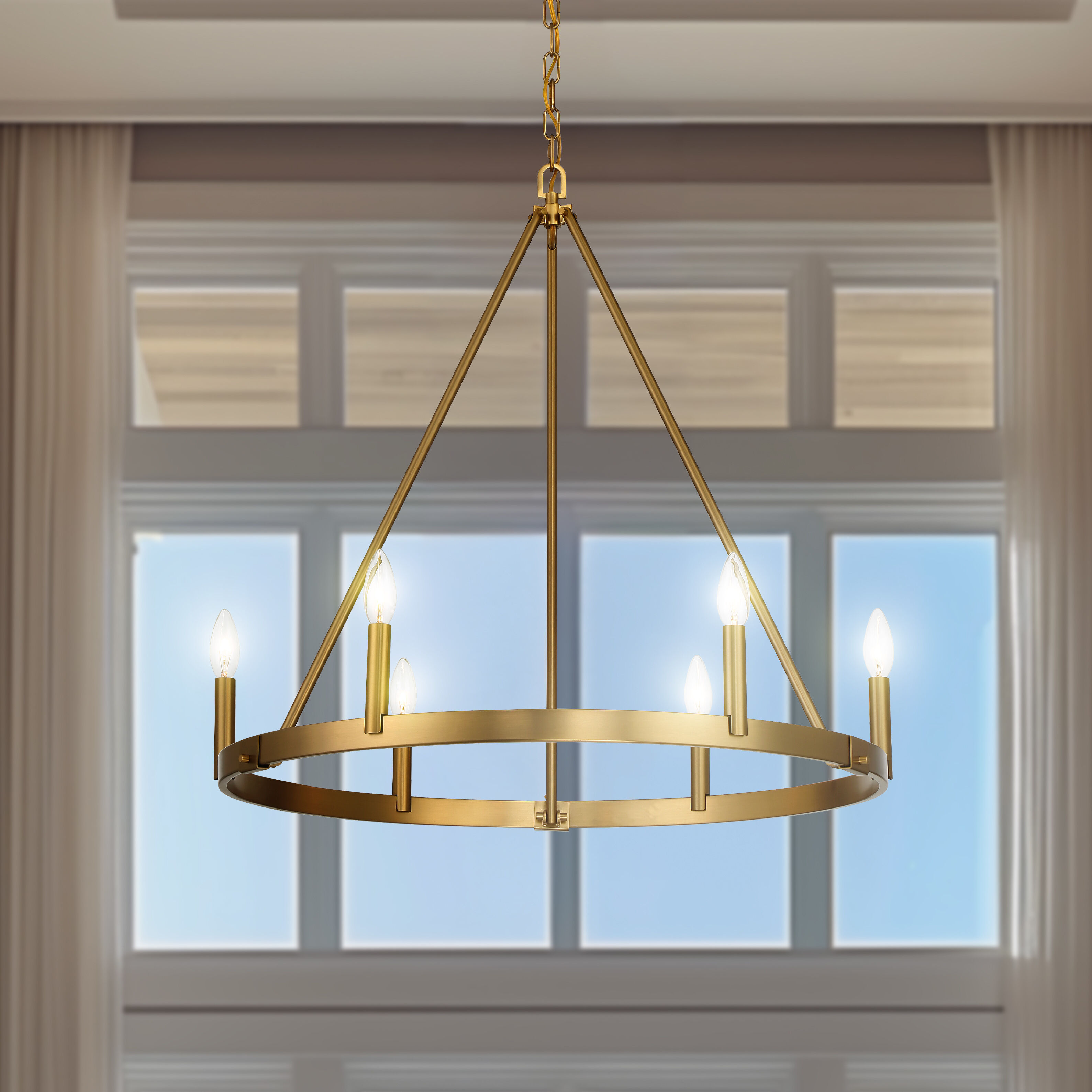 Dutton 6 Light 27.75 inch Signature Brass Chandelier Ceiling Light
