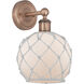 Edison Farmhouse Rope Armed Sconce Wall Light in Antique Copper, White Glass with White Rope