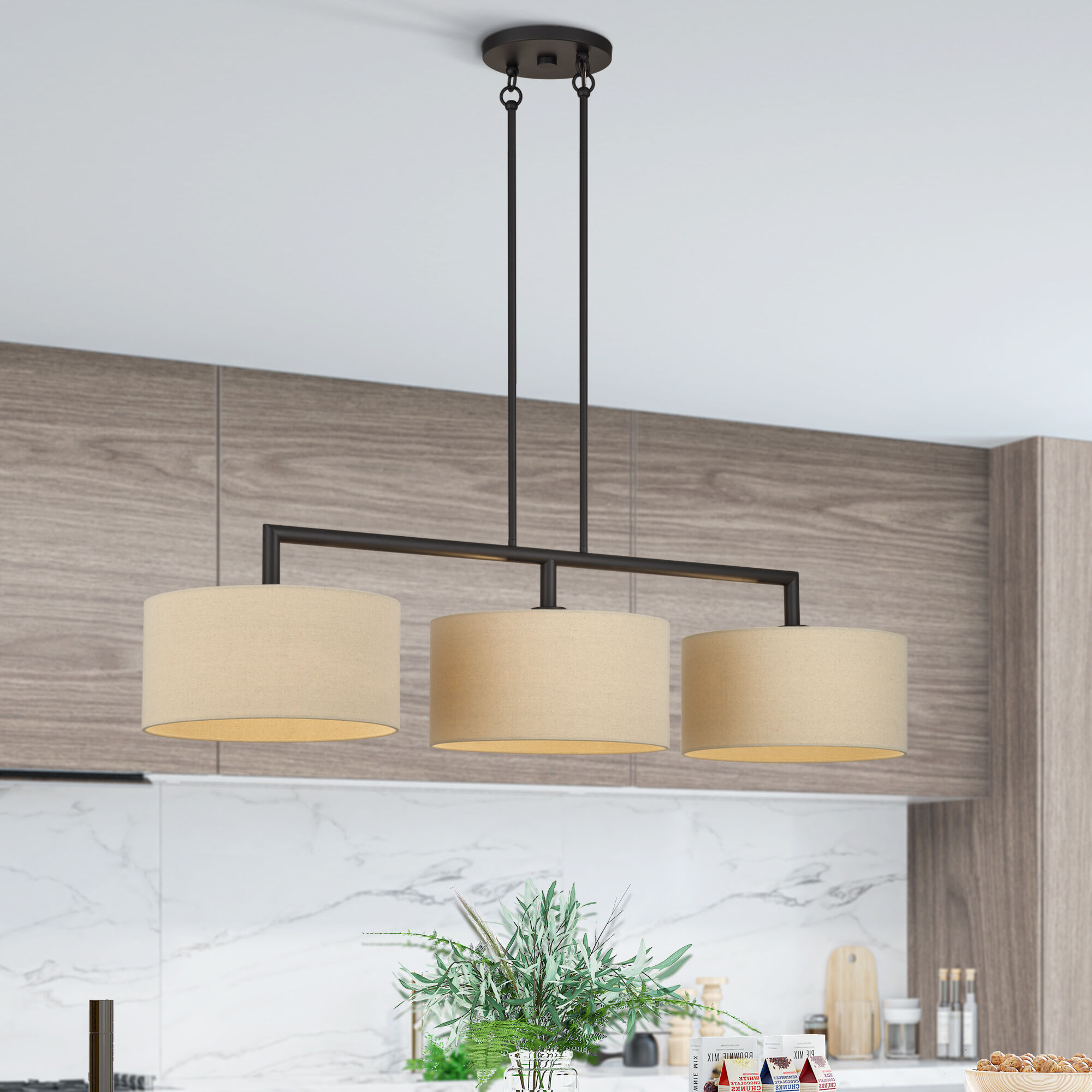 Bellingham 3 Light 51 inch Bronze Linear Chandelier Ceiling Light, Extra Large