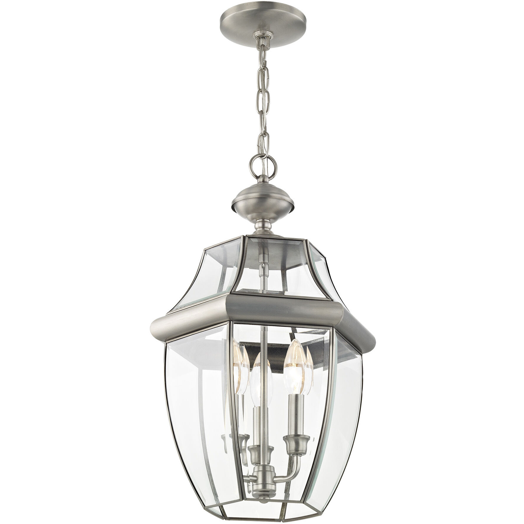 Monterey 3 Light 13 inch Brushed Nickel Outdoor Pendant Lantern