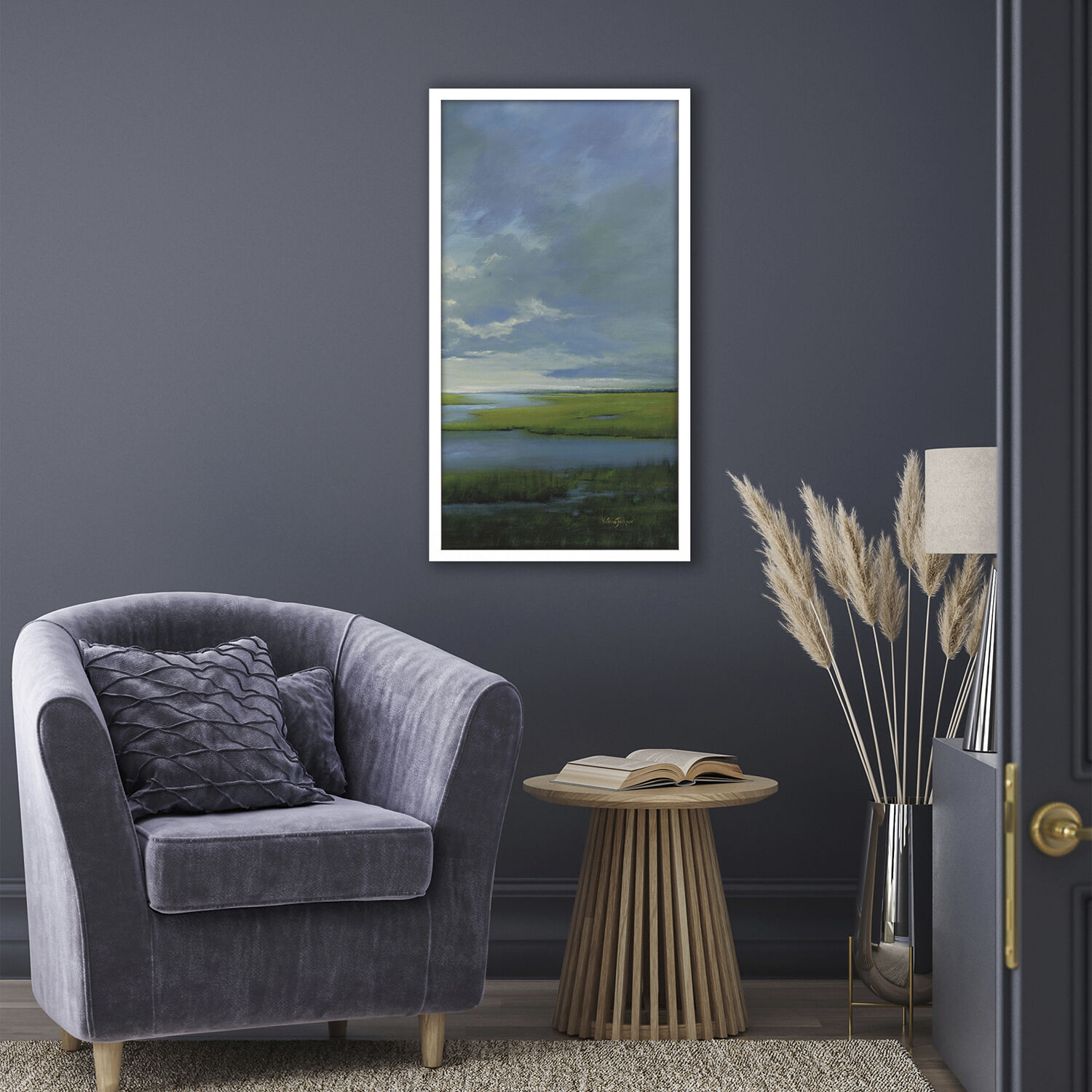Wetland Blue and Green and White Framed Art
