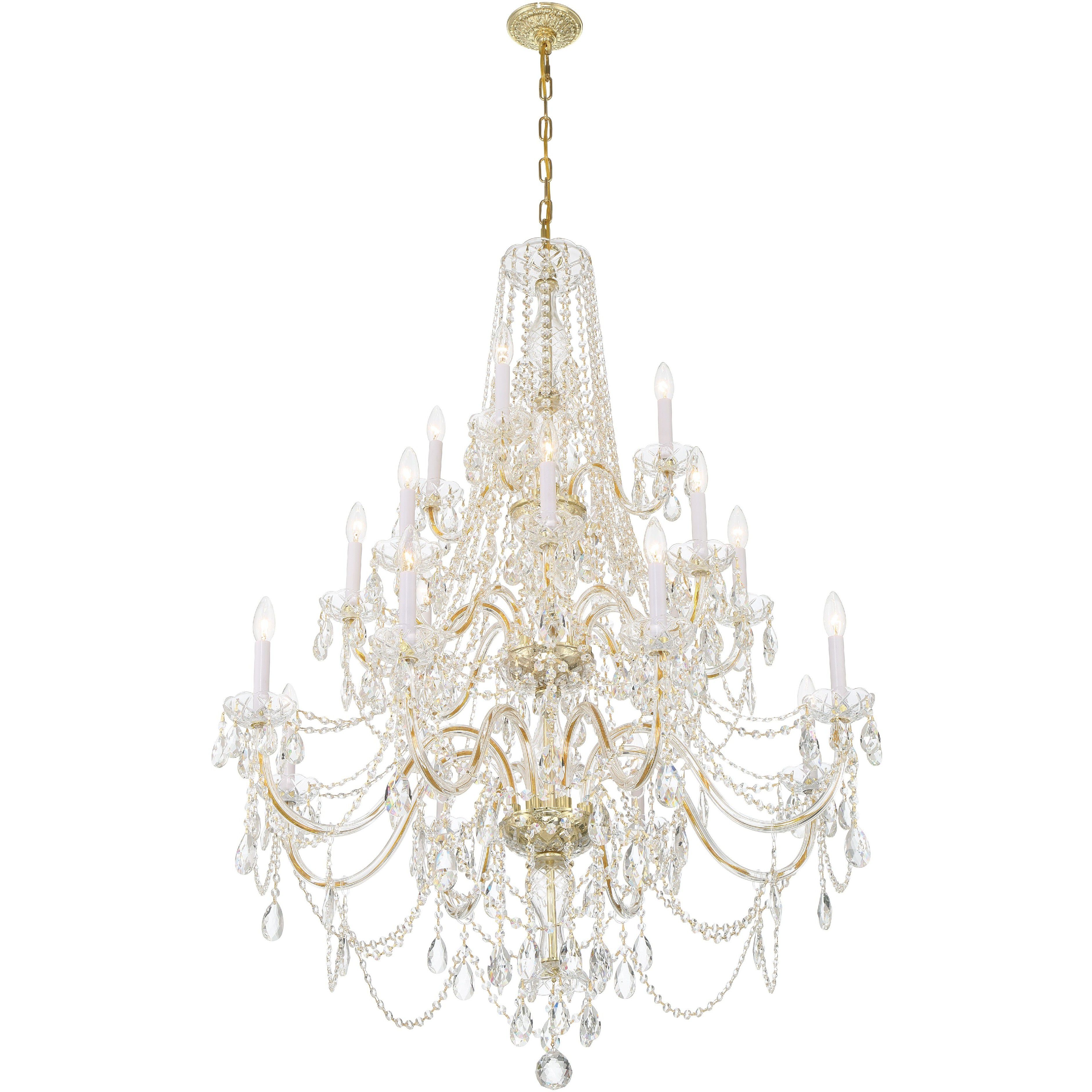 Traditional Crystal 20 Light 38 inch Polished Brass Chandelier Ceiling Light