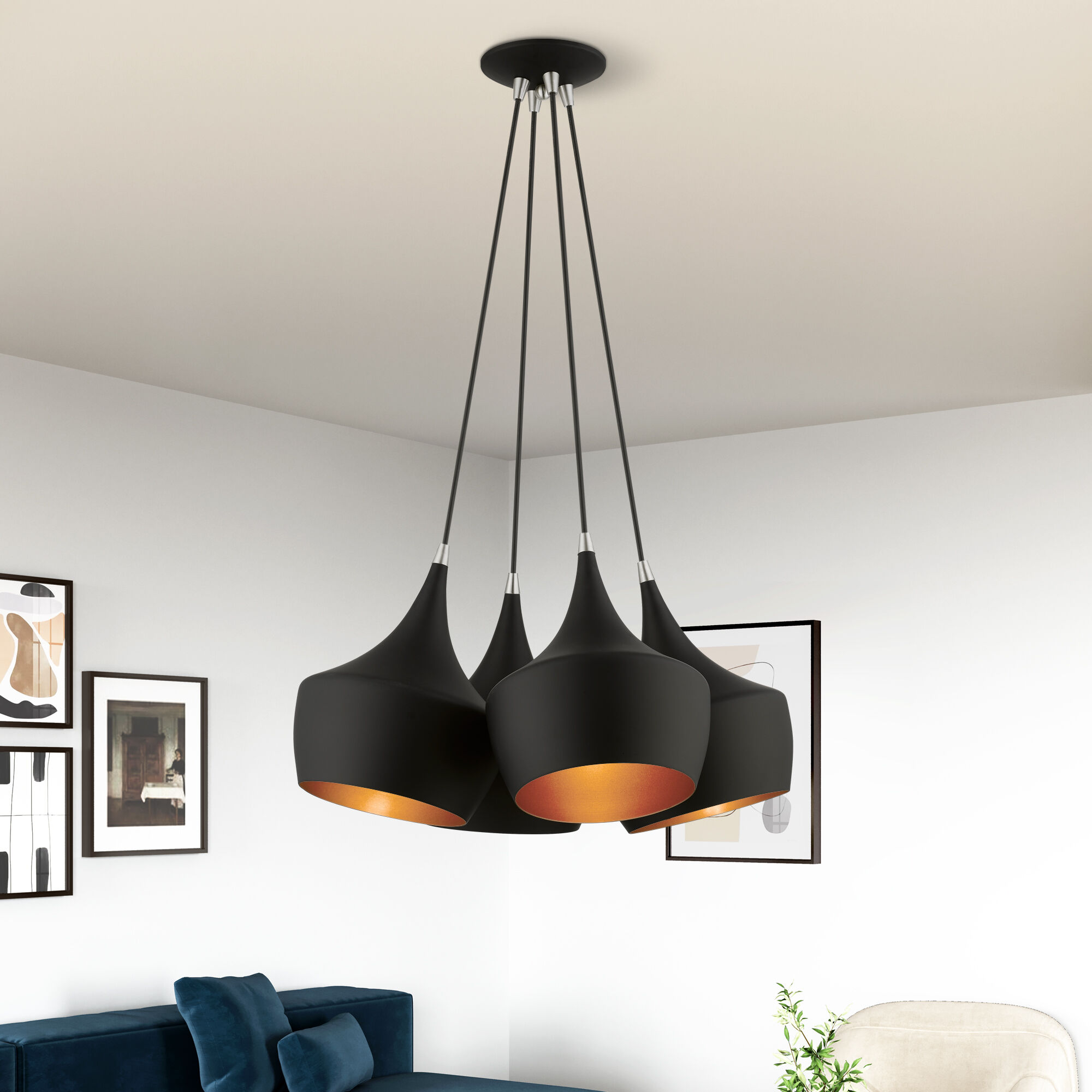 Waldorf 4 Light 23 inch Black Cluster Pendant Ceiling Light