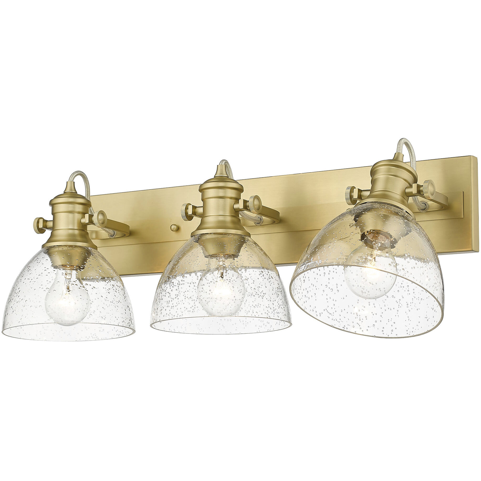 Yep Hines 3 Light 23.13 inch Brushed Champagne Brass Semi-Flush Mount Ceiling Light in Seeded Glass