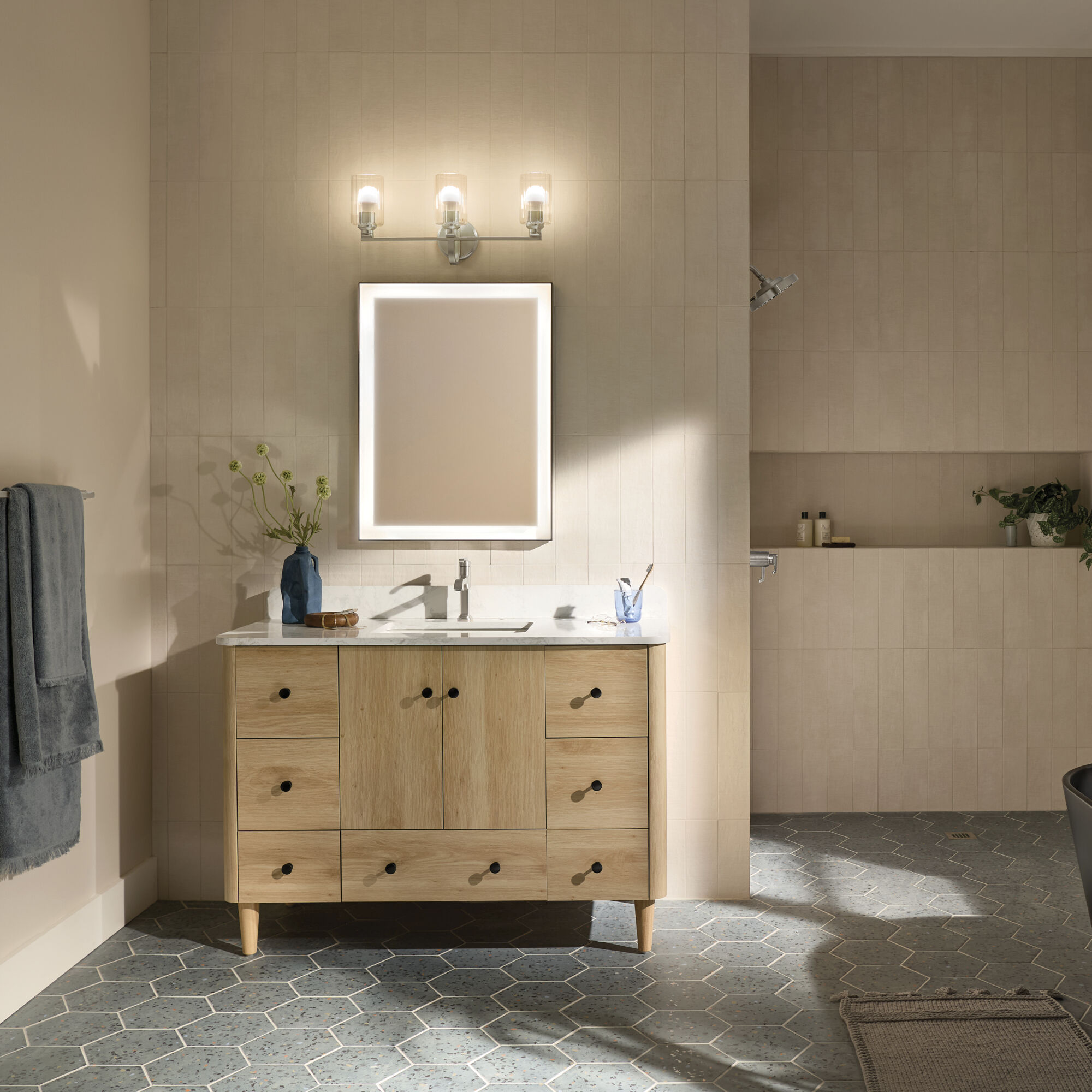 Gioe 3 Light 24.25 inch Brushed Nickel Vanity Light Wall Light