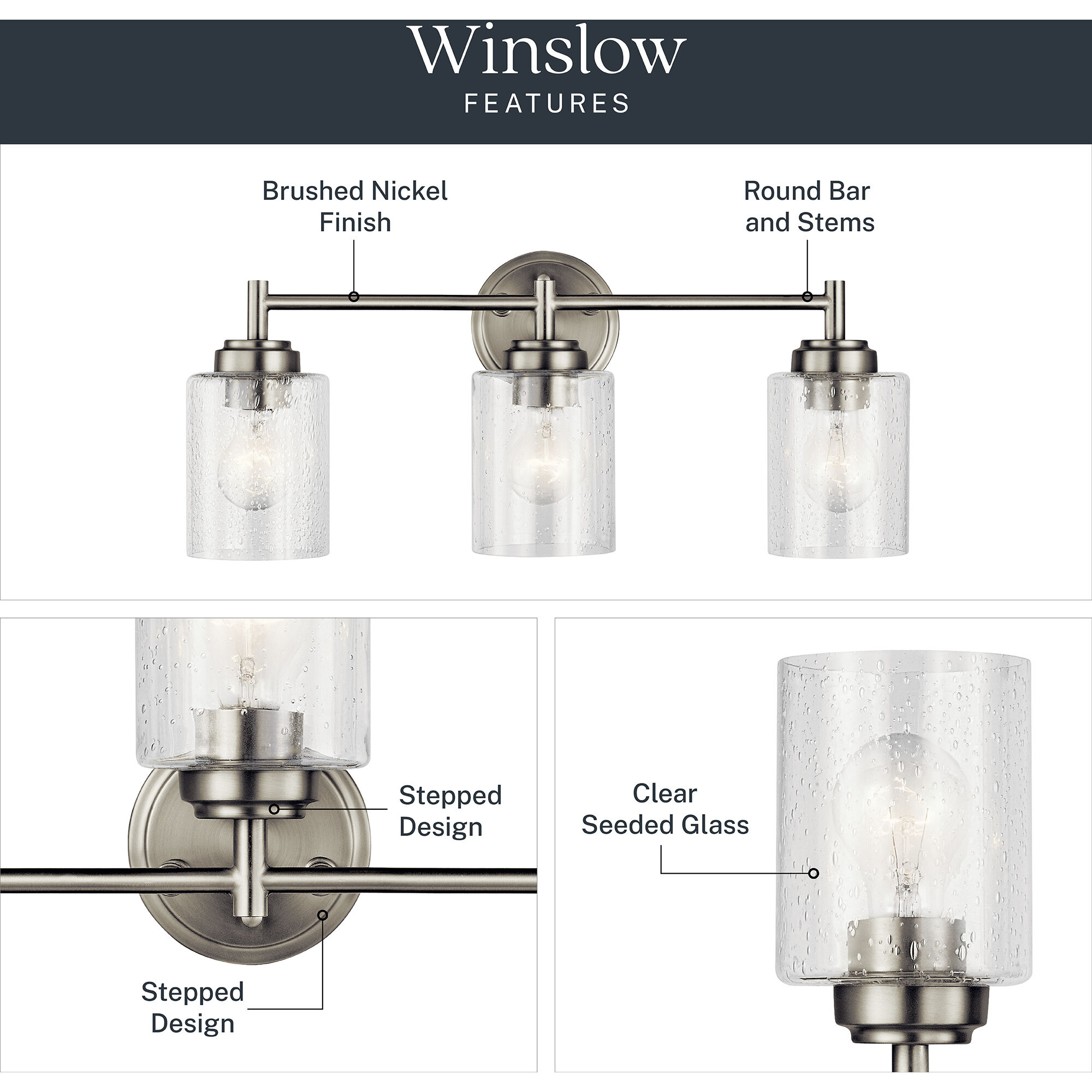 Winslow 3 Light 22 inch Brushed Nickel Wall Mt Bath 3 Arm Wall Light