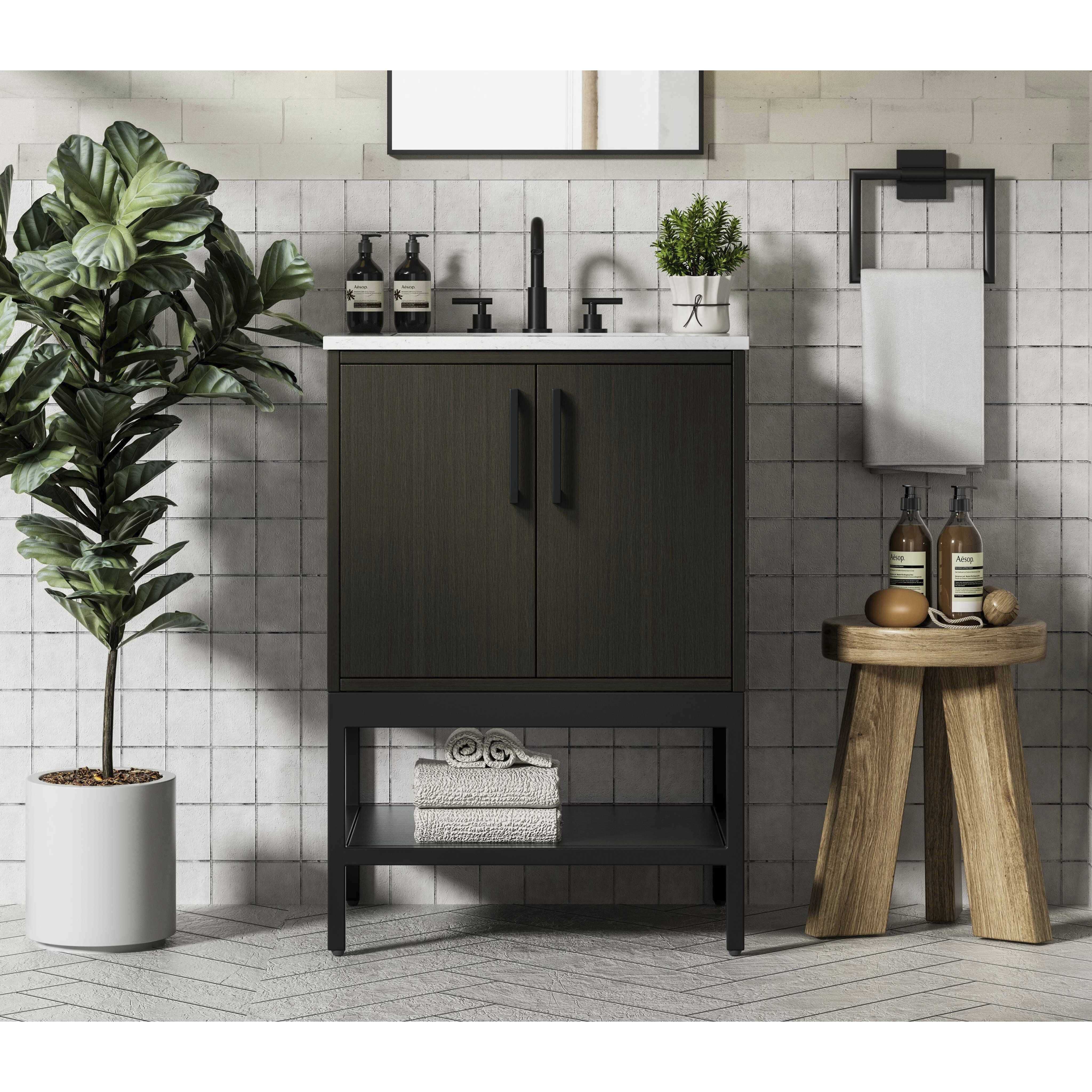 Lennox 24 X 34 inch Mocha Brown Bathroom Vanity Cabinet