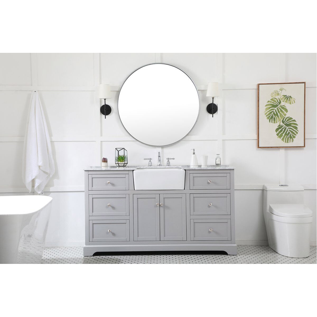 Franklin 60 X 22 X 35 inch Grey Bathroom Vanity Cabinet