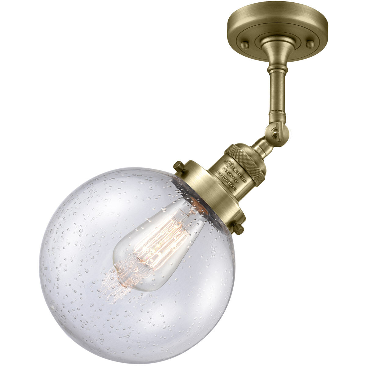 Franklin Restoration Large Beacon LED 8 inch Antique Brass Semi-Flush Mount Ceiling Light in Seedy Glass, Franklin Restoration