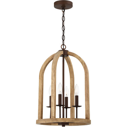 Aberdeen 4 Light 14 inch Natural Wood/Aged Bronze Brushed Foyer Light Ceiling Light