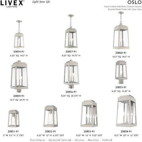 Oslo 3 Light 8 inch Brushed Nickel Outdoor Pendant Lantern