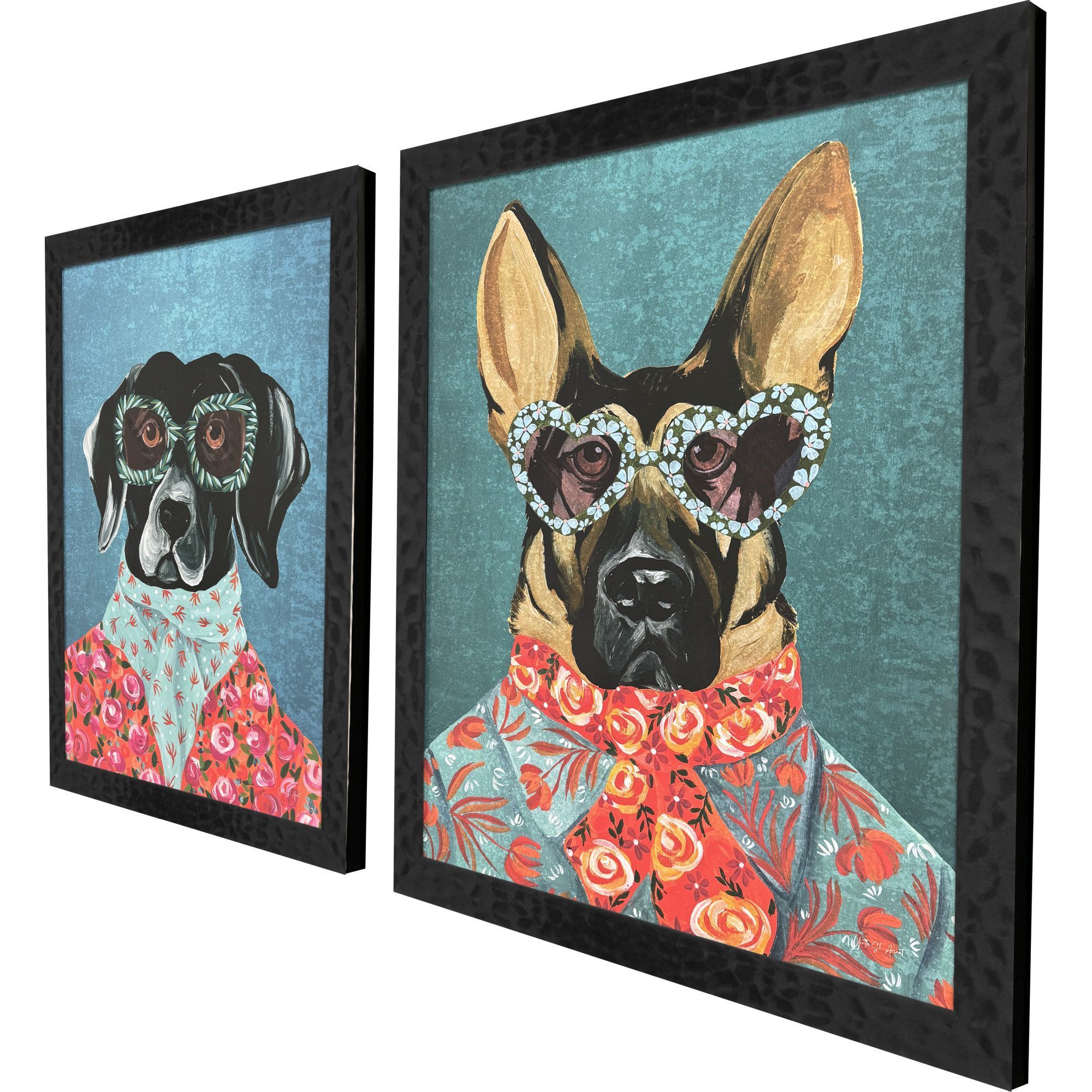 Whimsy Dog Multi and Blue and Green and Black Framed Art, Propac