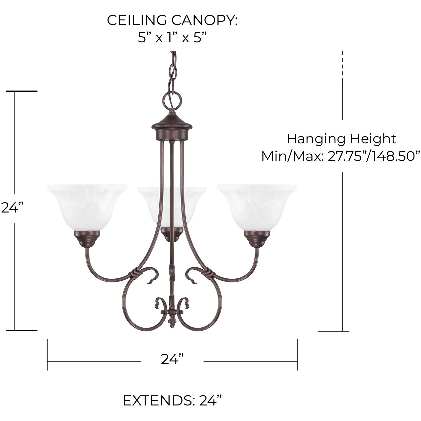 Hometown 3 Light 24 inch Bronze Chandelier Ceiling Light