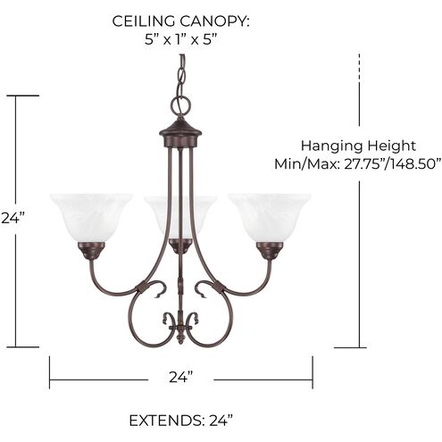 Hometown 3 Light 24 inch Bronze Chandelier Ceiling Light