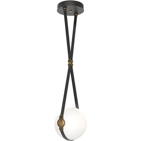 Derby LED 10.9 inch Black and Antique Brass Pendant Ceiling Light in Leather Black/Non-Branded Plate, Black/Antique Brass, Small